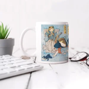 Japanese Ukiyo-e Art Mug Cup with a Box Boxed Woodblock Print Utagawa Kuniyoshi Samurai Ninja Frogs Sword Kawaii Martial Arts Japan Gift